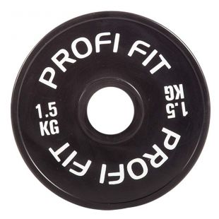 Диск для штанги каучуковый, черный D51 мм PROFI-FIT 1,5 кг